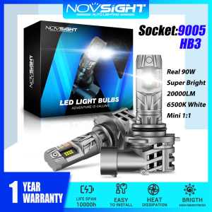 Novsight N63 LED Lights for Car 9005 HB3 LED Headlight Bulb Kit High Beam 90W 20000LM 6500K Super Bright Mini 1:1 Design Plug&Play 2Pcs 1 Year Warranty Free Shipping