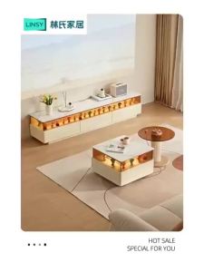 Solid Wood Rock Panel Tv Console Cabinet Integrated Modern Tv Console High-End Simple Floor Tv Cabinet
