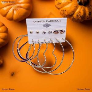 [COD] Home Base 6 Pair Fashionable Alloy Circle Earrings Womens Stud Earrings Attractive Multi-Element Jewelry Set Elegant Ear Jewelry