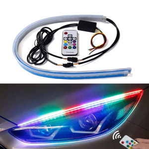 2pcs Mobil Alis Lampu LED DRL Bar Lampu Siang Hari Mobil Remote Control RGB Aliran Turn Sinyal Lampu warna-warni Transformasi Lampu Mobil 12V