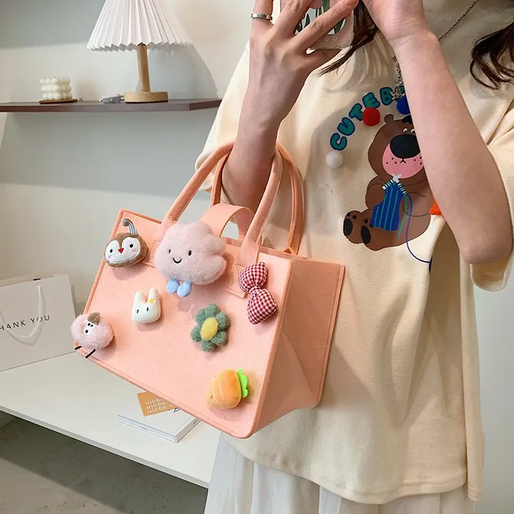 Fashion Tote Bag Cute Cartoon Korean Tote Bag Felt Handbag Tote