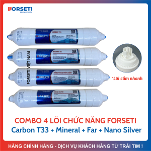 Combo 4 Lõi Chức Năng FORSETI Gồm Carbon T33 Khoáng Đá Mineral Hồng Ngoại Bóng Gốm và Nano Silver Giúp Tạo Vị Bổ Sung Khoáng Chất Tăng Lượng Oxy Diệt Khuẩn Cho Nước CHÍNH HÃNG Thay Thế Được Cho Các Máy Lọc RO