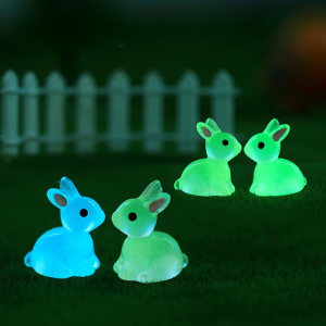 10pcs Miniature Luminous Bunny Glowing in Dark Resin Rabbits Fairy Garden Accessories for Micro Landscape Easter Decor