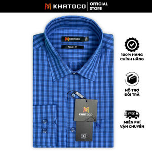 Sơ Mi Caro Tay Dài Màu Xanh Navy - Xanh Dương Form Tailor Fit Chống Nhăn Lai Bầu Áo Nam Khatoco