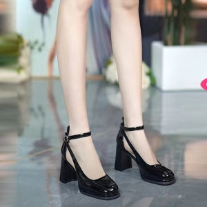 7Li Vintage Mary Jane Shoes Female Square Toe 2024 New Japanese Style Students jk Uniform Leather Shoes Fashion High Heels Chunky Heel