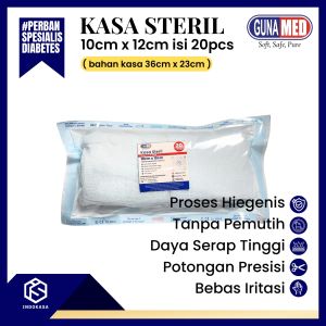KASA STERIL GUNAMED SERBAGUNA 10X12CM ISI 20 PCS / POUCH / UKURAN BAHAN SEBELUM DILIPAT 36CM X 23CM