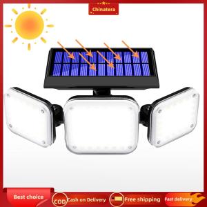 [Chinatera Malll] 112 LED Super Bright Solar Wall Light IP65 Waterproof 3 Heads Flood Light 6000-6500K 300LM for Exterior Outside Garage House