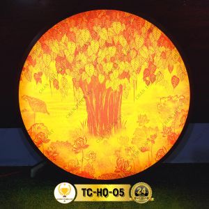 Đèn Hào Quang Phật In Trúc Chỉ Combo Đôi Tròn Hoa Sen Cây Bồ Đề Trang Trí Bàn Thờ CDT-10-05