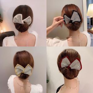 Dụng Cụ Búi Tóc Nhanh Cho Nữ Quấn Tóc Tạo Kiểu Hình Nơ Đính Ánh Kim Xinh Xắn Màu Trắng Đỏ Vàng Đen