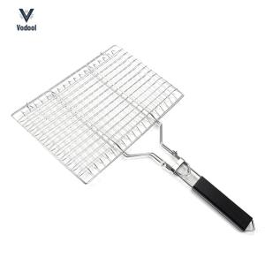 BBQ Grilling Basket Stainless Steel Outdoor Camping BBQ Rack Anti-Corrosion Grill Basket with Detachable Handle for Fish Vegetables Steak Shrimp Chops [Vodool Shophouse]