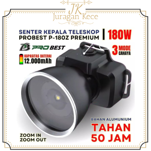 JUKE Senter Kepala Probest P-180Z Teleskop Zoom Super Turbo 180 Watt COB LED Aluminium Body Rechargeable