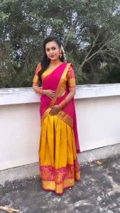 KANCHIPURAM GOLDEN YELLOW WEAVING DIWALI SPECIAL LEHENGA MATERIAL SET