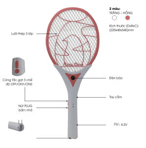 Vợt bắt muỗi 2 chế độ công nghệ ánh sáng xanh tím mới thu hút muỗi tự bay vào sạc qua cáp USB rất an toàn 3 lớp màng bảo vệ. Bảo hành 6 tháng