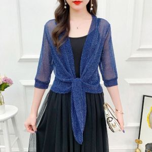 JING Một kích thước Áo Cardigan nữ Polyester Vải tuyn Quần Áo Chống Nắng Khăn choàng lưới Nữ