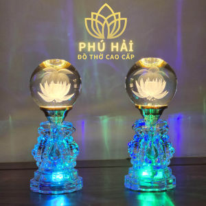 Đèn Thờ Cầu Pha Lê Thân Thủy Tinh Đổi Màu Kích Thước Cao 21 Cm HCM Tặng Led Dự Phòng