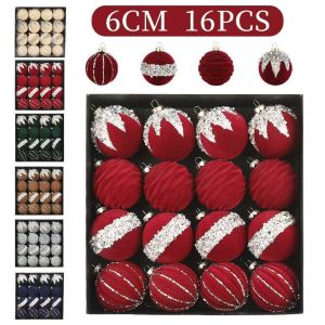 NCNC(OKDEALS01) 16Pcs Shiny Christmas Decoration Pendant 6cm Creative Flocking Christmas Ball Christmas Gifts Ball Plastic Christmas Tree Decoration Christmas Party