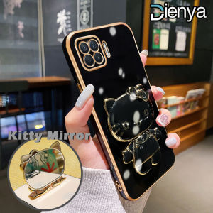 DIENYA Casing Ponsel untuk OPPO A93 F17 Pro Reno 4F Reno 4 Lite Reno 5 5K Reno 6 Find X3 Lite 5G Case pola kucing cantik dudukan desain baru Softcase kamera lensa Casing lipat Plating