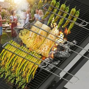 KIDS COY 3PCS Heat Resistant BBQ Skewer Holder Non-Stick Stainless Steel Enoki Mushroom Clips Professional Rust Proof BBQ Clips Restaurants