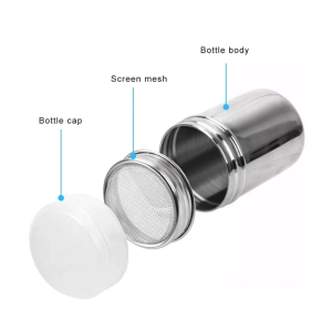 Stainless Steel Powder Shaker With Lid Sifter For Chocolate Cocoa Powder Salt Cinnamon Seasoning Cans