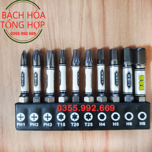 Bộ 10 Mũi Bắn Vít Dài 50mm Thép D2 Siêu Cứng Hàng Nội Địa Trung Có Từ Tính Cao Chân Lục Giác Ngắn Cho Khoan Máy Bắn Vít