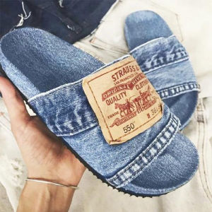Coldzera Womens Stylish Denim Slides Handmade Slip-On Slippers of Recycled Jeans for 2021 New Fashion