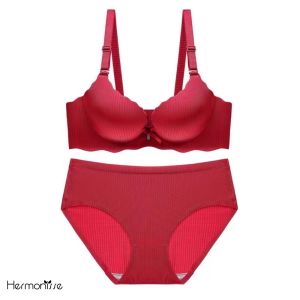Hermonisse Deep V Push-up Bra Set Wire Free Briere Plus Size Cup Underwear Women Bra Lingerie