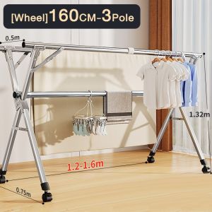 2.4m Ampaian baju Folding Drying Racks Single Pole Stainless Steel Rak Baju Extendable/penyidai baju/Clothes rack/ with wheels
