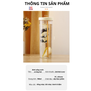 {QUÀ TẶNG} Bình nước trong suốt siêu cute có ngăn lọc trà trái cây Dung tích 700ml Có Ống Hút Tiện Dụng