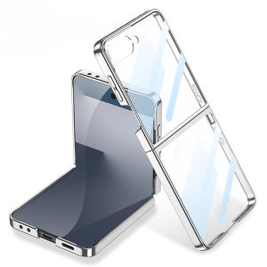 Luxury Transparent Plating Case for Samsung Galaxy Z Flip 7 Flip7 Ultra Thin PC 360 Built-in Screen Protector Shockproof Cover