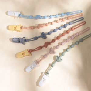 INEXTIN BPA Free Silicone Pacifier Chain Solid Color Universal Fit Dummy Chain Cute Anti-Lost Baby Pacifier Clip Newborn Infant Baby