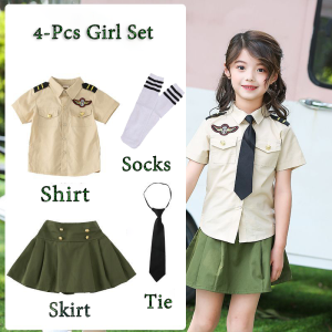 Kid Pilot Costume New Khaki Green Costume Set School Performance Girl Clothing