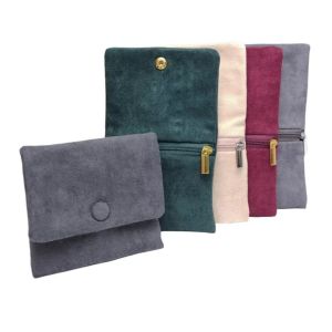 LYMEDIA 1PCS Snap Zipper Jewellery Pouch Double Compartment Soft Jewelry Organizer Velvet Storage Bag Bracelet Necklace Earrings Storage
