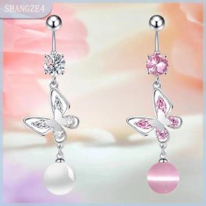 【SHANGZE4】 Thời Trang Trái Tim Zircon Bụng Nút Nhẫn Thép Không Gỉ Pha Lê Bướm Vòng Bụng Cho Phụ Nữ Rốn Đồ Trang Sức Cơ Thể Phụ Kiện