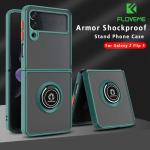 FLOVEME For Samsung Z Flip5 Case zflip5 flip4 Flip3 Luxury Armor Ring Holder Bracket Flip Cover Shockproof Cases Hard PC Back Cover For Galaxy Z Flip5 Flip4 5G Z Flip 3
