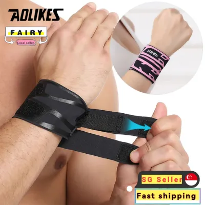 (SG Seller) Aolikes Sports Wrist Compression Wraps Wristband Bandage Wrist Support Brace Strap for Fitness Weightlifting Basketball Tennis Wrist Pain Relief #7930-FH26