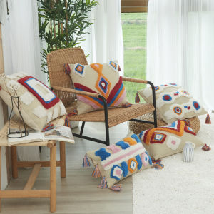 Colorful Tufted Cushion Cover Decorative Tassel Boho Pillow Case Morocco Macrame Luxury Pillow Cover for Sofa Couch Chair Bohemian Home Decor