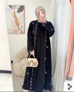 Aurora Abaya Ceruty Babydoll Bordir Dress Wanita Terbaru 2025 Kekinian Gamis Viral Dress Kondangan