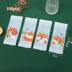 100PCS Food Grade Cartoon Ice Cream Bags Disposable Plastic DIY Popsicle Protective Cover Storage