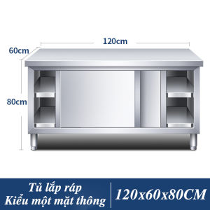 Bàn bếp inox có cửa kéo Bàn chặt đồ bếp công nghiệp đa năng Tủ chứa đồ Thiết kế bao quanh kín 2 tầng chứa đồ