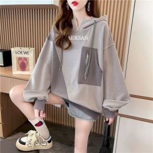 MJ Oishi Hoodie Oversize Wanita Korean Style Fleece Terbaru