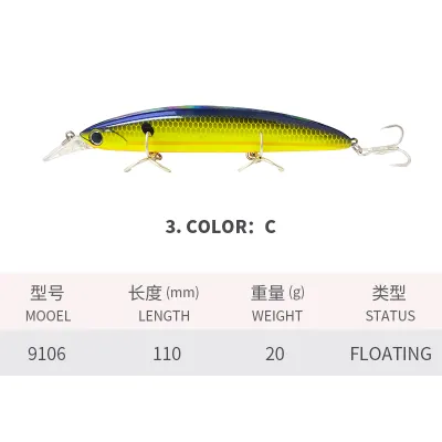 110mm 20g floating minnow lure fishing lure bait bionic hard bait treble hooks water surface long throwing fishing lure Carnivorous fish