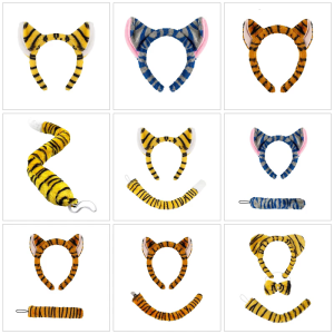 Tigre trang phục Set tigre phụ kiện bờm tai đuôi Bowtie cho bé gái Halloween Giáng sinh động vật Trang Phục Cosplay