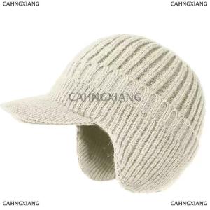 [COD] CAHNGXIANG Winter Warm Knitted Beanie With Brim And Ear Flap Warm Fleece Lined Beret Cap For Men For Outdoor Cycling Warm Daily Commuting