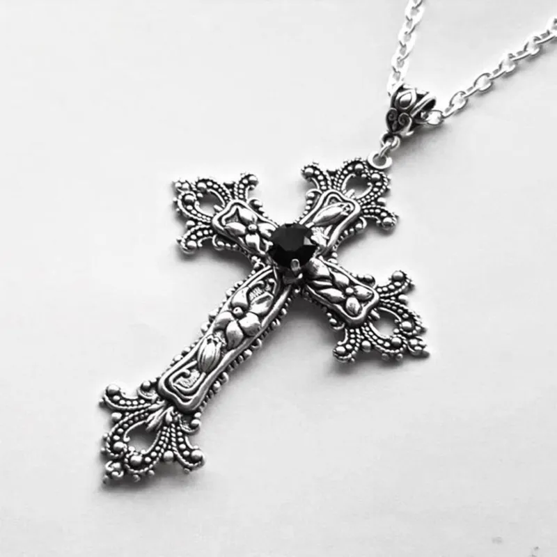 Vintage Cross Pendant Necklace for Women Goth Accessories Gothic