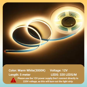 5M 12V COB LED Strip Light 3000K/4000K/6500K 320Leds/M