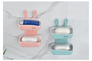 【Soft Lip Shop】Double Layers Soap Dish Detachable Bathroom Wall- Mounted Soap holder Organizer for Shower Tub and Kitchen Sink Drill-Free Powerful Adhesive with Removable Water Storage