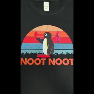 Noot Noot Pingu MenS Vintage Penguin Graphic T-Shirt - Black Retro NOOT NOOT Text Tee - Soft Breathable Cotton Shirt For Casual Everyday Summer Outfits - Loose Fit Crew Neck Top Relaxed Weekend Wear Whimsical Print Comfortable Material Streetwear Lov