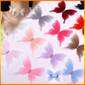 20Pcs Fashion DIY 3D Chiffon Butterfly Applique Patches Shiny Rhinestone Lace Flower Detachable Brooch Ornament Handmade Decor For Dress Gown Headband Curtain Bag Clothing Accessories