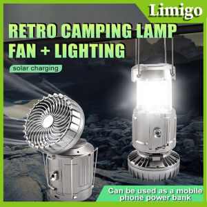 Rechargeable Portable Solar Camping Lantern Fan Lamp Emergency LED Light Electric Fan Power Bank Hanging Tent Lamp Flashlight for Fishing Outdoor Office