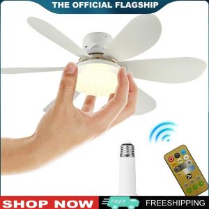 【New Arrival】 E27 Socket Fan LED Light E27 Base 3 Speeds LED Bulb Ceiling Fan Dimmable Low Profile Ceiling Fan for Bedroom Living Room Kitchen